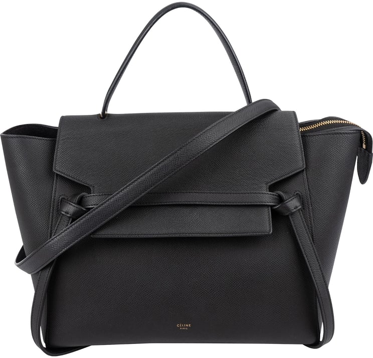 Celine Céline Black Leather Grained Calfskin Belt Handbag