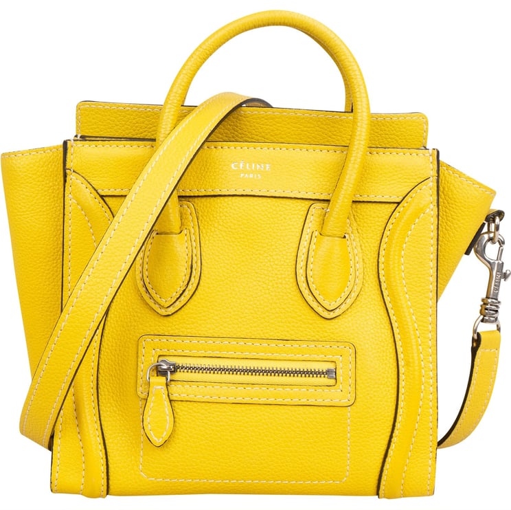 Celine Céline Yellow Grained Leather Luggage Nano Crossbody Handbag