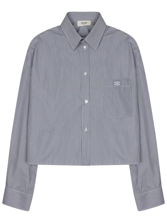 Celine Grey Triomphe Cropped Cotton-Blend Shirt