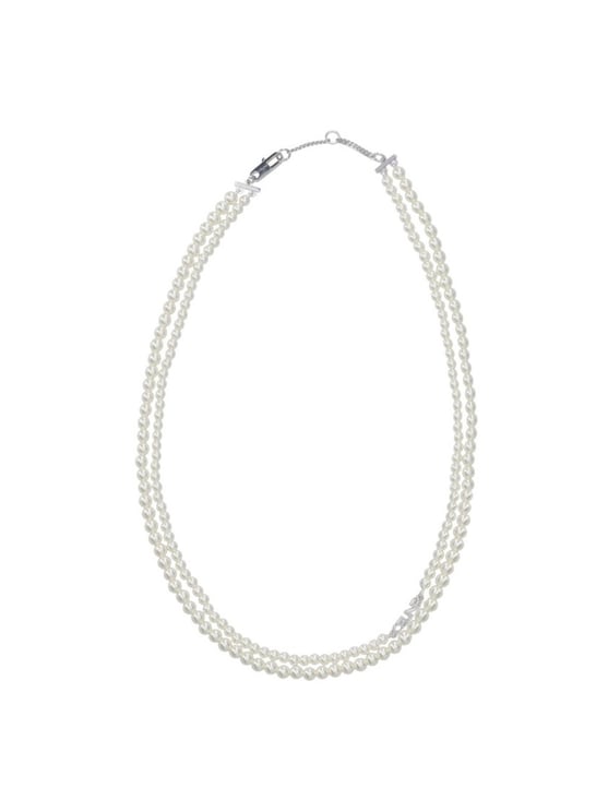 Celine Double-Strand Glass Pearl Necklace With Silver-Toned Charm