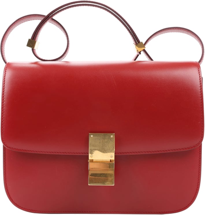 Celine CELINE Classic Box Medium Leather Crossbody Bag in Red
