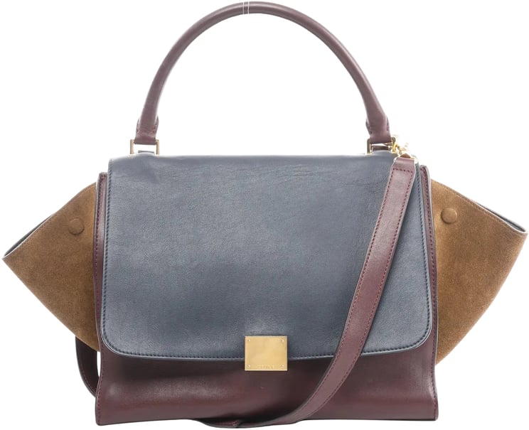 Celine CELINE Trapeze Leather x Suede 2Way Handbag in Navy Blue x Brown x Burgundy