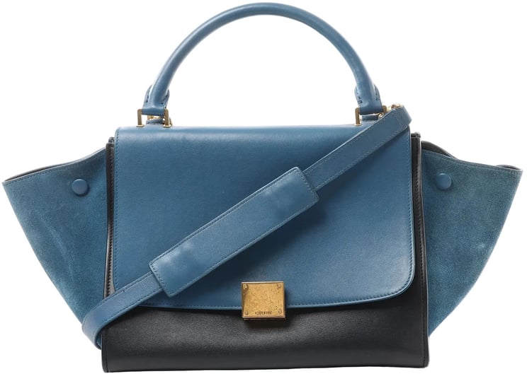 Celine CELINE Trapeze Leather x Suede 2Way Handbag in Blue x Black