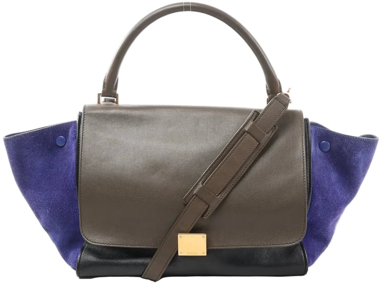 Celine CELINE Trapeze Leather x Suede 2Way Handbag in Brown x Navy Blue x Black