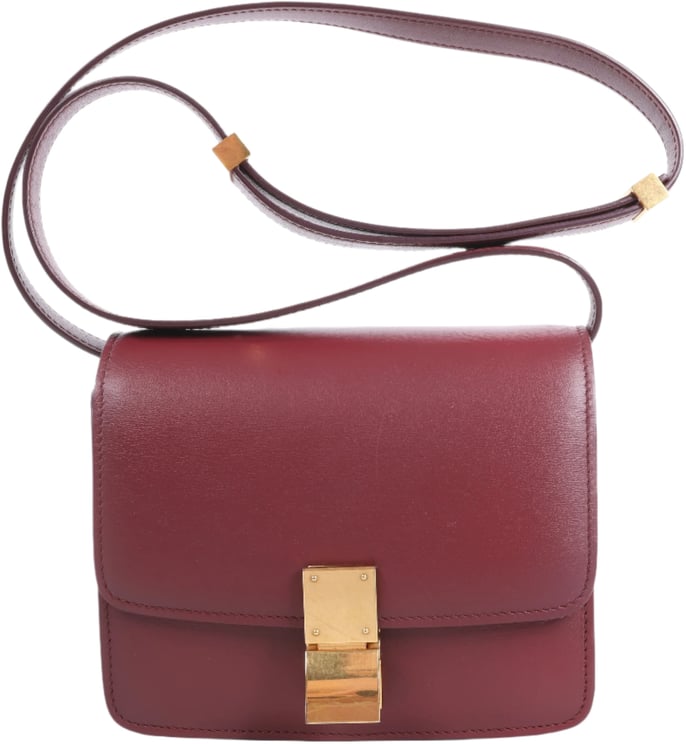 Celine Celine Classic Box Small Leather Shoulder Bag in Burgundy