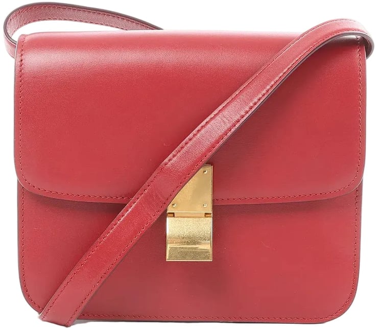 Celine CELINE Classic Box Small Leather Crossbody Bag in Red