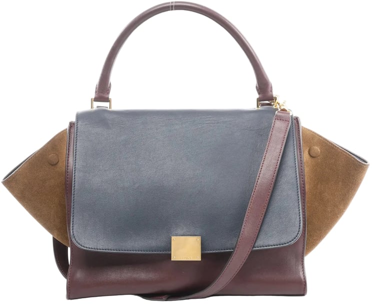 Celine CELINE Trapeze Leather x Suede 2Way Handbag in Navy Blue x Brown x Burgundy
