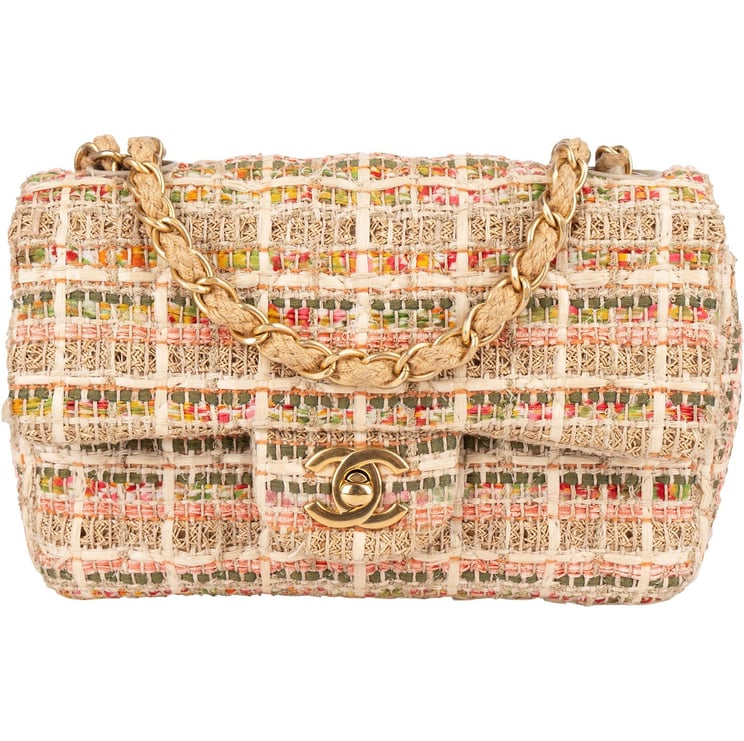 Chanel Chanel Tweed & Raffia Classic Single Flap Crossbody Bag