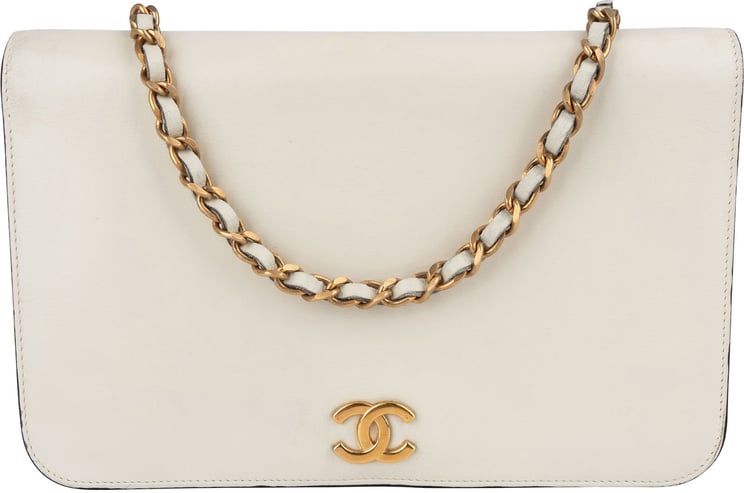 Chanel Chanel Blanco Boxcalf 24K Gold Single Flap Shoulder Bag