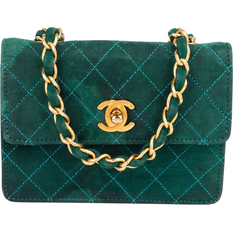 Chanel Chanel Stitching Suede 24K Gold Mini Single Flap Crossbody Bag