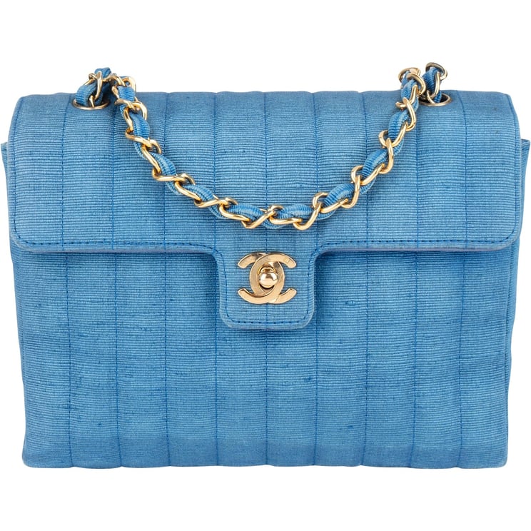 Chanel Chanel Bleu Cotton 24K Gold Single Flap Crossbody Bag