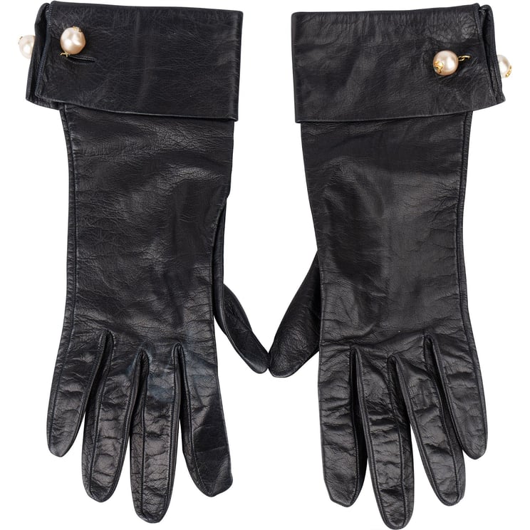 Chanel Chanel Black Leather Pearl Cuff Gloves