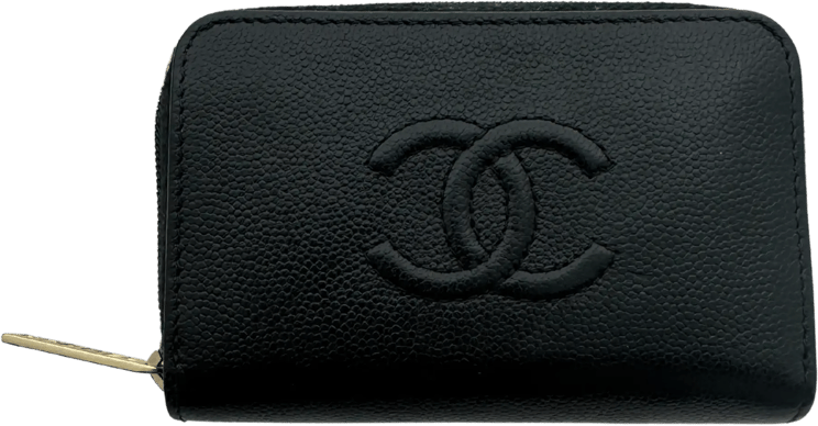 Chanel Chanel Coco Mark small wallet CC leather black / very good