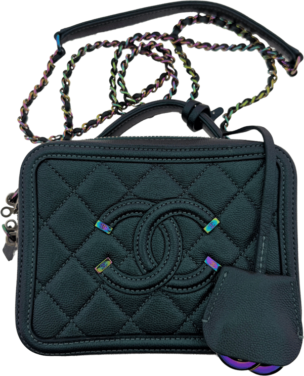 Chanel Chanel Filigree Vanity Case Bag Small Metallic Blue Green limited/ very good