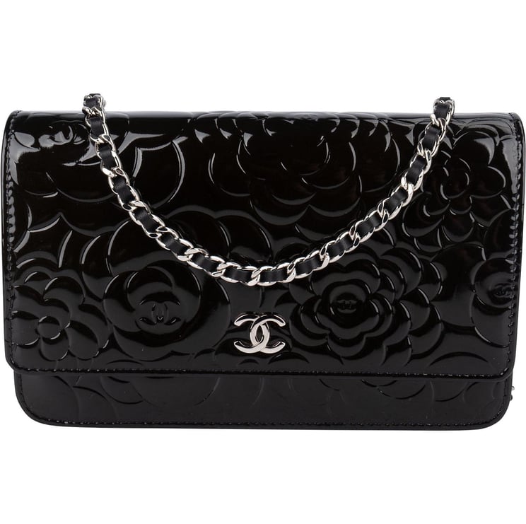 Chanel Chanel Patent Embossed Leather Camellia Wallet On Chain Crossbody Bag
