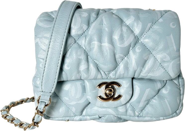 Chanel Chanel Mini Flap Bag in light blue puffer lambskin leather, full set