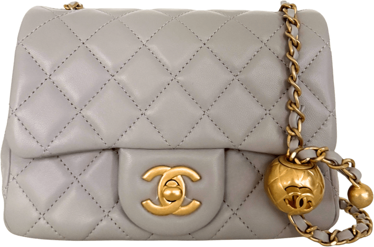 Chanel Chanel Small Flap Bag Lambskin Light Grey Full Set