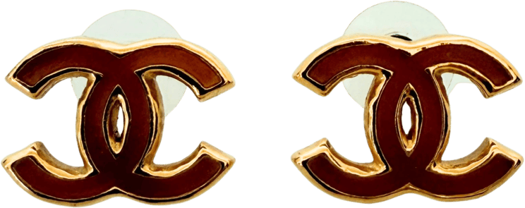 Chanel Chanel CC Logo stud earrings with red enamel, gold / very good