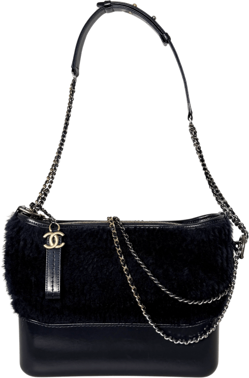 Chanel Chanel Gabrielle Hobo Bag klein Shearling Dunkelblau / gut