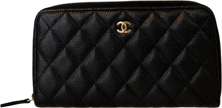 Chanel Chanel Gusset Zip Around Wallet Caviar Leather Black / good