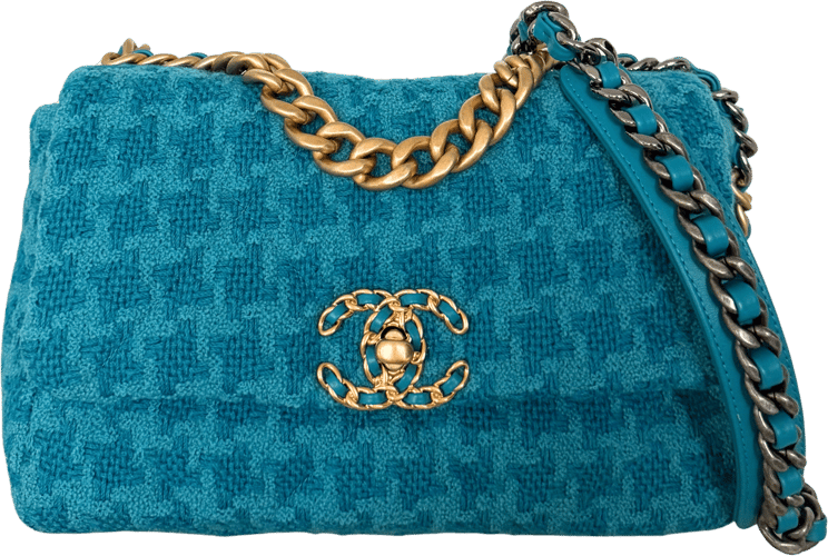 Chanel Chanel 19 Schultertasche Tweed Blau Fullset / neuwertig