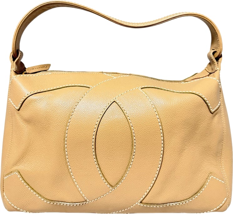 Chanel Chanel Vintage CC Stitch Schultertasche Kaviarleder beige braun / sehr gut