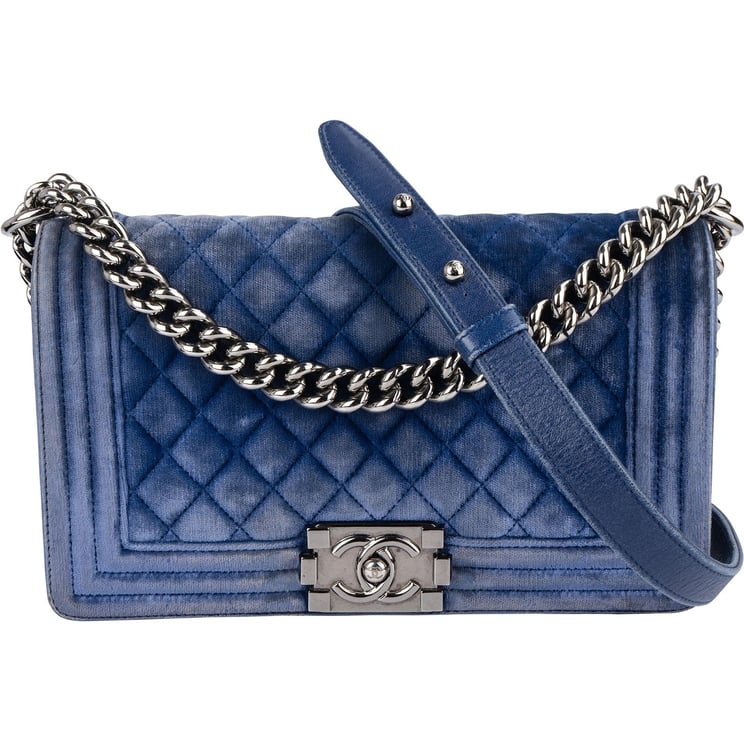 Chanel Chanel Blue Velvet Medium Boy Crossbody Bag