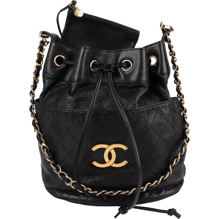 Chanel Chanel Stitching Lambskin CC Drawstring Bucket Shoulder Bag