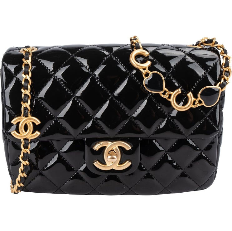 Chanel Chanel Quilted Patent Leather Mini Rectangular Single Flap Heart Chain Crossbody Bag