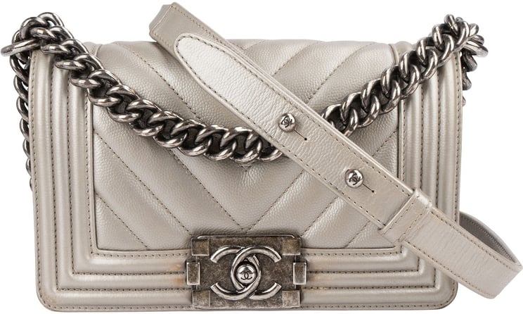 Chanel Chanel Metallic Chevron Caviar Leather Boy Single Flap Crossbody Bag