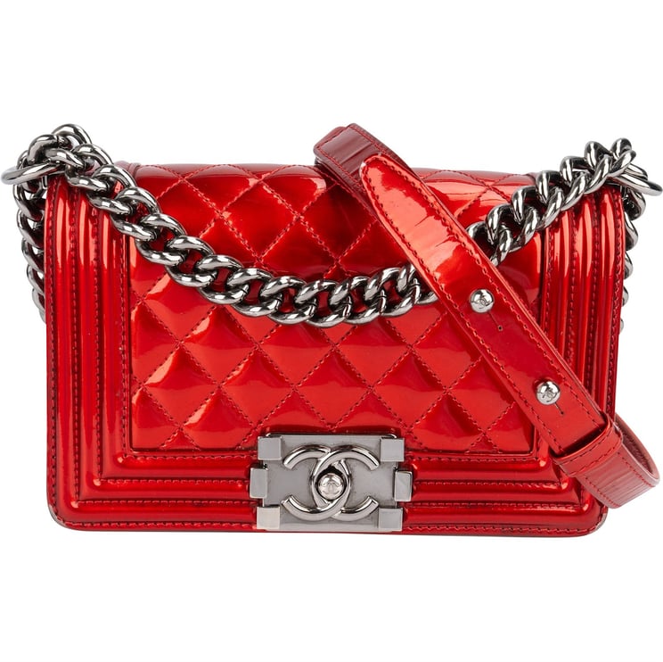 Chanel Chanel Quilted Patent Leather Small Boy Single Flap Crossbody Bag