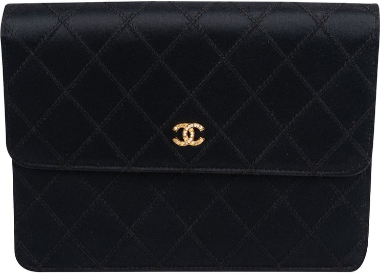 Chanel Chanel Quilted Satin Crystal CC Flap Clutch