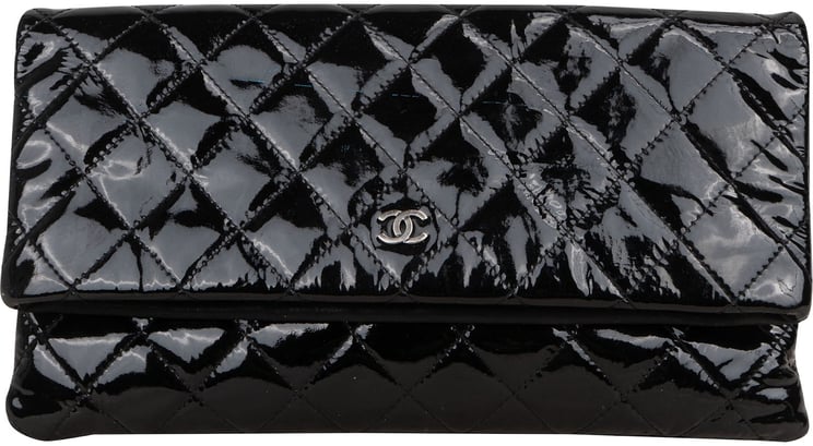 Chanel Chanel Quilted Patent Leather Fold-Over CC Clutch Bag