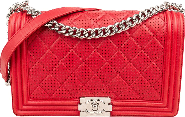 Chanel Chanel Quilted Perforated Leather Large Boy Single Flap Crossbody Bag