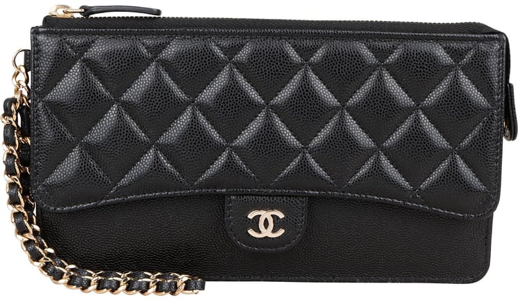 Chanel Chanel Quilted Caviar Leather Single Flap Zip Wallet Wristled Clutch