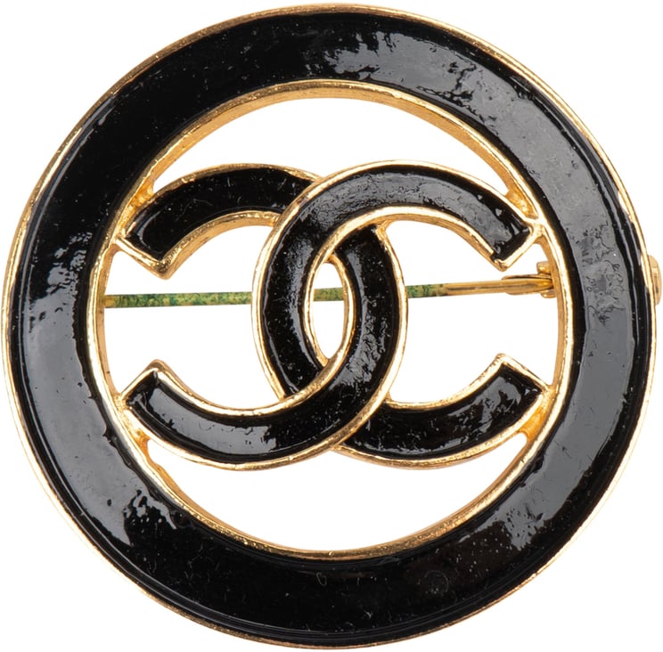 Chanel Chanel Black Emaille Circle CC Brooch