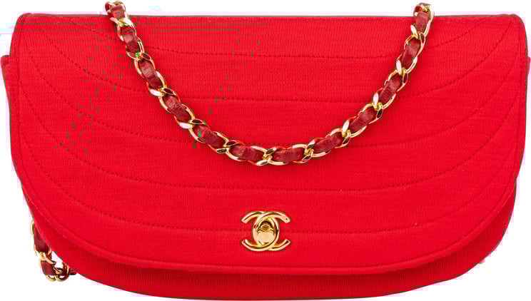 Chanel Chanel Rouge Cotton 24K Gold Halfmoon Single Flap Shoulder Bag