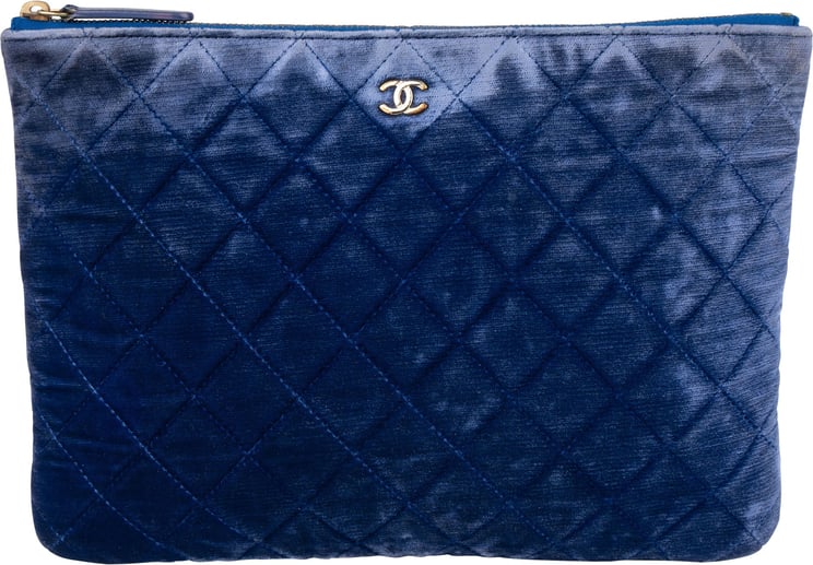 Chanel Chanel Bleu Quilted Velvet CC Clutch