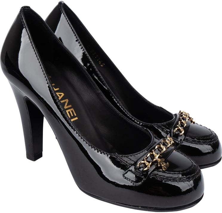 Chanel Chanel Patent Leather Chain CC Heels (34)