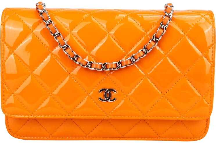 Chanel Chanel Quilted Orange Patent Leather Wallet On Chain Crossbody Bag