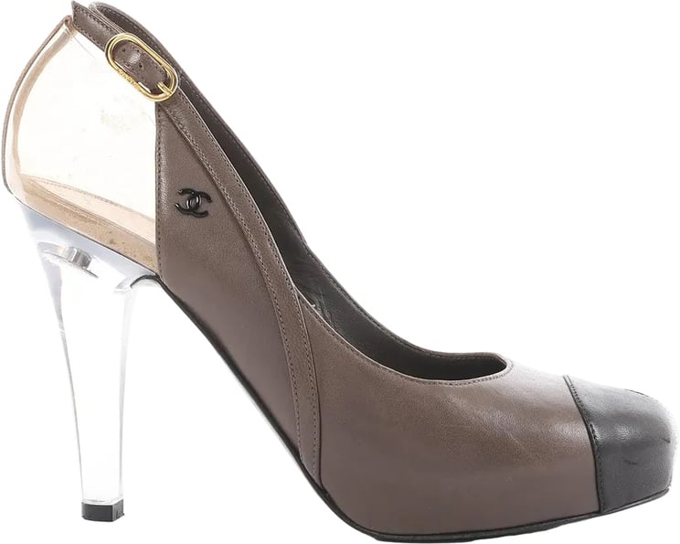 Chanel Chanel Coco Mark Leather Strap Heels in Gray G27647, Size 37.5 EU