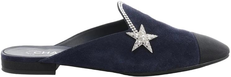Chanel Chanel Star Rhinestone Suede x Fabric Mule in Navy x Black G35835, Size 41 EU