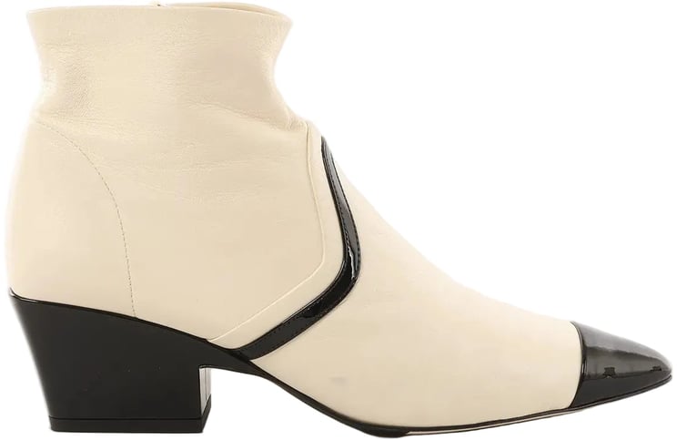 Chanel Chanel Coco Mark Leather & Patent Ankle Boots in Ivory x Black G38847, Size 37C EU