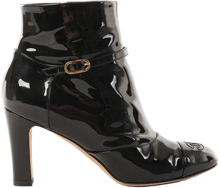 Chanel Chanel Coco Mark Patent Leather Ankle Boots in Black G31562, Size 37 C EU