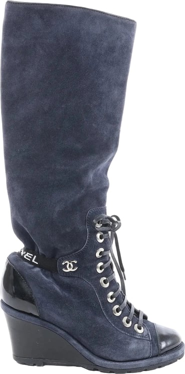 Chanel Chanel Suede x Patent Long Boots in Black x Navy G27002, Size 37 EU