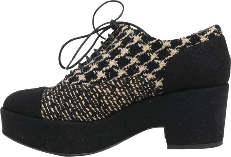 Chanel CHANEL Coco Tweed Felt Mark Leather x Fabric Boots G31378 in Black x Beige, Size 37 EU