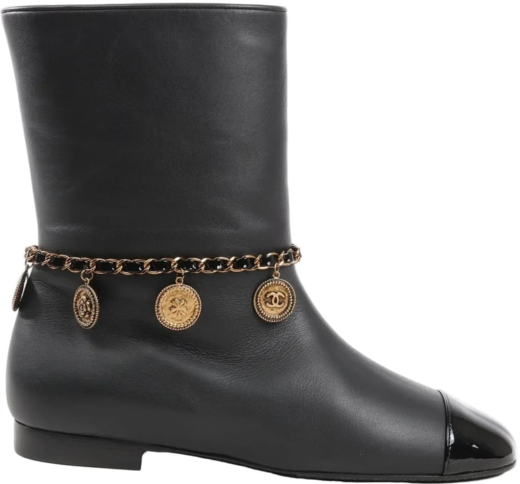 Chanel Chanel Coco Mark Camelia 17A Leather Ankle Boots in Black G32929, Size 36 EU
