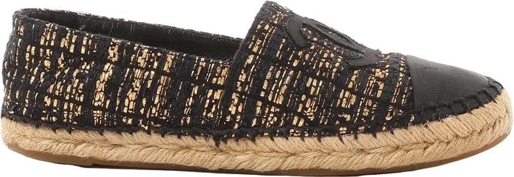 Chanel Chanel Metallic Tweed Grosgrain CC Espadrilles in Black x Gold G29762, Size 37 EU