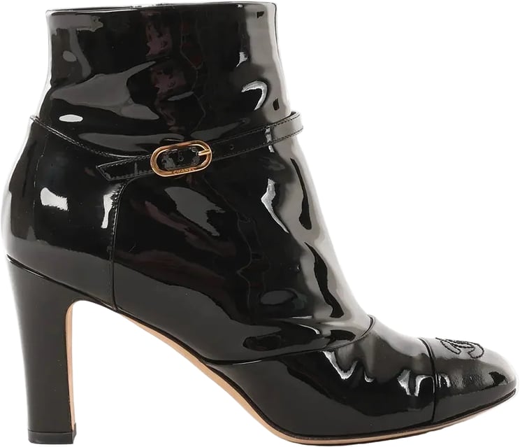 Chanel Chanel Coco Mark Patent Leather Ankle Boots in Black G31562, Size 37 C EU
