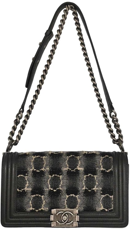 Chanel Chanel Boy Flap Bag Tweed and Leather Old Medium